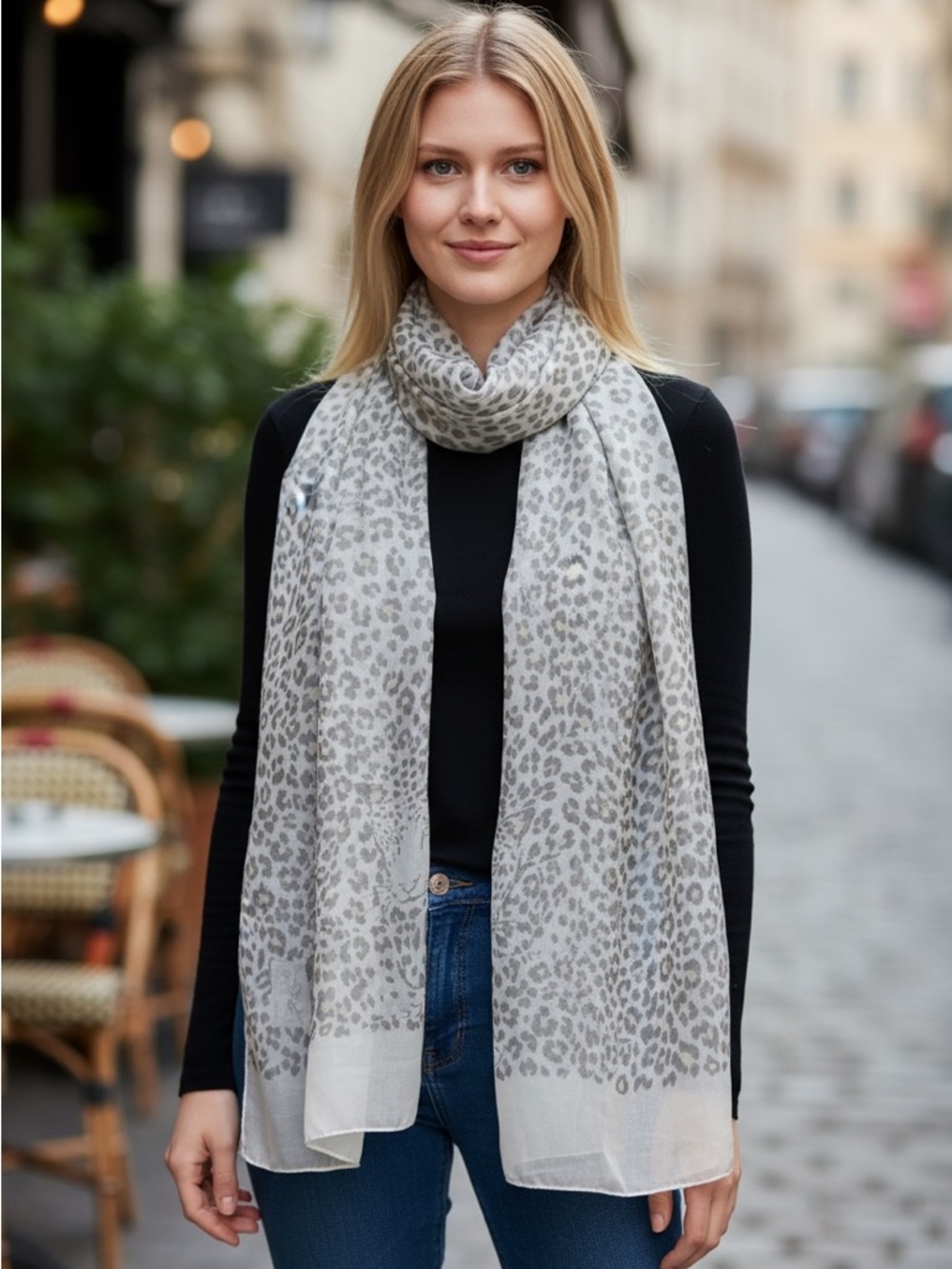 Yves Saint Laurent Sheer animal print cream and grey scarf shawl